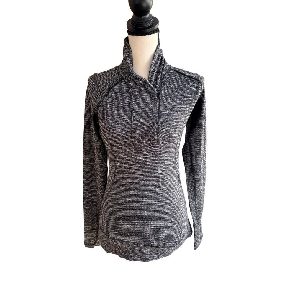 Lululemon Women's Think Fast Pullover Size 4 Coco Pique Black Rulu Zip Neck